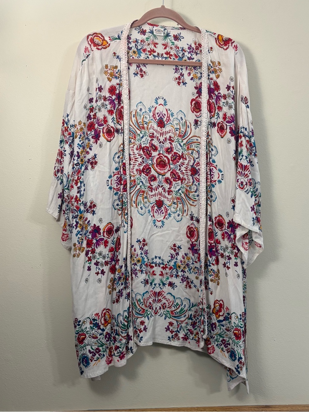 Bila Floral Bohemian cardigan duster Womens Size XL / XXL lace trim kimono